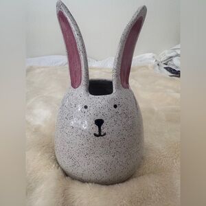 JAIME BLISS Happy Bunny Handmade Speckled Ceramic Planter in Pink and Cream RARE